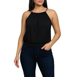 Candy Rain Women’s Chain Strap Halter Top in Black | Size Medium